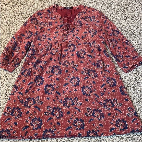 Madewell Red and Blue V-Neck Bell Sleeve Mini Dress - Picture 7 of 11